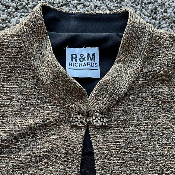 R&M Button up Cardigan Womens Medium Gold Glittery Textured Faux Diamond Clip - Picture 3 of 7